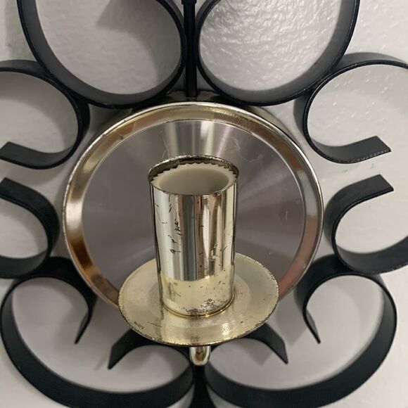 Vintage Mid-Century Black Metal Gothic Scroll Candle Sconces Wall Decor - Picture 13 of 17